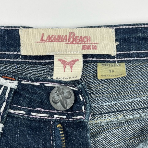 LAGUNA BEACH JEANS Skull Pockets Dark Wash Low Rise Size 26 (Missing 1 Button) - Picture 6 of 11